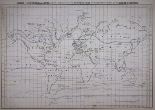 1847 Black's Atlas Map ~ ISOTHERMAL LINES of the WORLD   Inv#210 - Picture 1 of 2