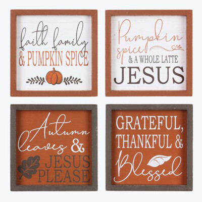Youngs Fall Decor - Faith Sentiments Tabletop Inset Box Signs 4pc Set ...