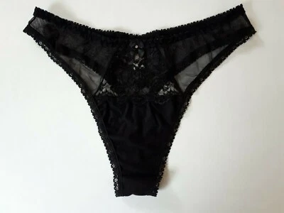 Shirley of Hollywood Black Lace Inset Thong Plus Size Romantic Lingerie Knickers