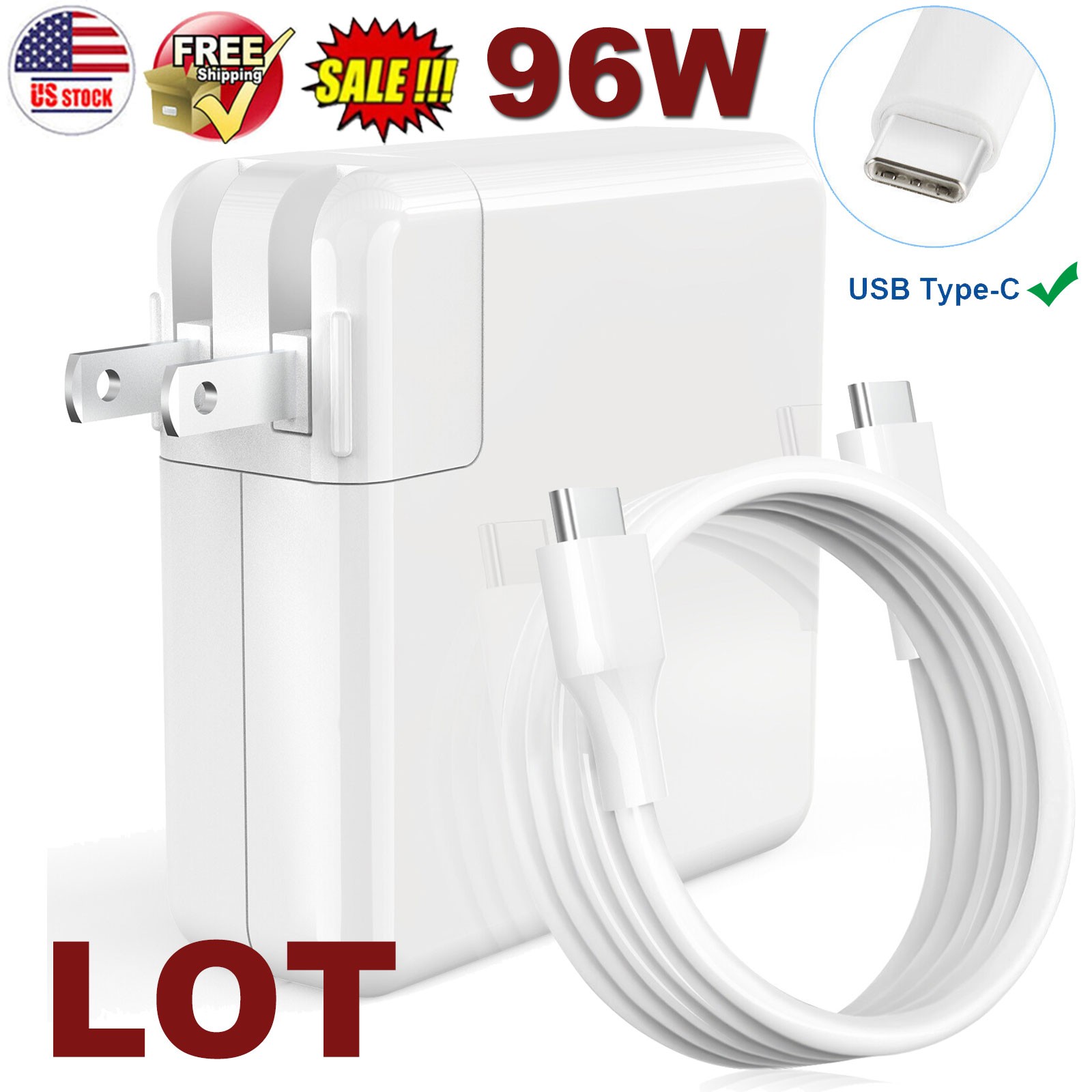 LOTTO 96W Adattatore Alimentazione USB-C a C Caricatore per MacBook Pro 16" +Cavo A2166