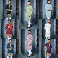 Men  s Embroidered Kurta Indian Wedding Festive Party Wear Designer Ethnic Outfit