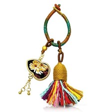 Handmade Tassel Keychain for Car Keys, Purse, Bag Gilded Totem Square Charm