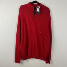 Chaps 1/4 Zip Pullover Sweater Mens XL Red Snowflake Cotton Long Sleeve