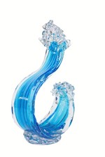 14 Inch Blue Ocean Wave Glass Sculpture - Weather Resistant Art Glass Sea Wav...
