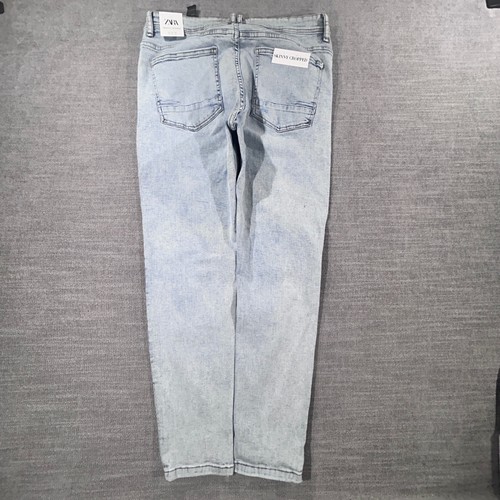Zara Skinny Cropped Jeans Mens 32 Light Wash Blue NEW Distressed Ripped Tapered