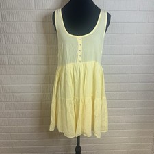 NWT Forever 21 Pastel Yellow Tiered Mini Dress Sz S Fit Flare Scoop Neck Spring