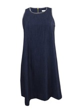 Calvin Klein Women's Denim Embroidered Shift Dress (4, Blue)