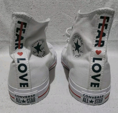     Converse ''Fear Love'' Chuck Taylor All Stars High Top White Red RARE!!