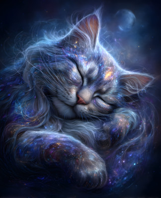 8x10 Cat Sleeping On Top Of A Galaxy Art Print Wall Decor - 163760306