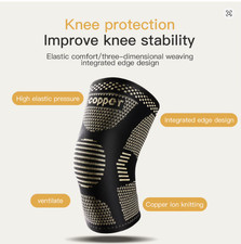 1 Pair Copper Knee Brace Compression Sleeve Support Joint Pain Relief Sport 2Pcs