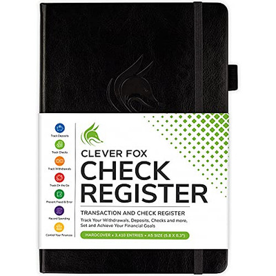  Check Register   Deluxe Checkbook Log with Check & A5 (5.8'' x 8.3'') Black