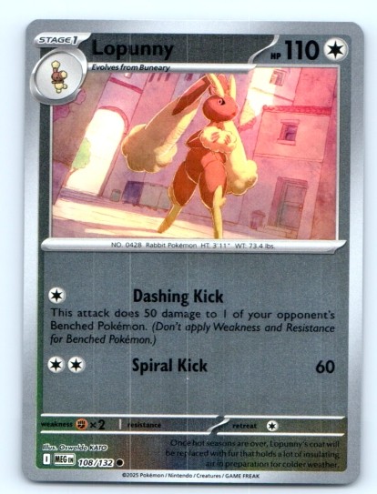 Lopunny 108/132 ~ Reverse Holo English Near Mint