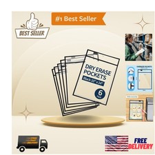 Durable Black Dry Erase Pocket Sleeves - 10" x 13" Reusable 6 Pcs for Learning