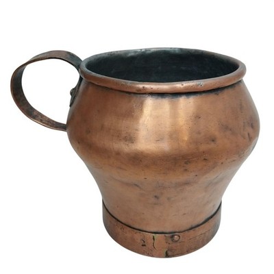 Antique Hand-Crafted Dovetail Copper Tankard Bean Pot With Handle #4