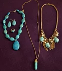 Vintage Turquoise Jewelry Set Necklace Earrings Ring Sterling Silver Pearl