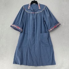 Vtg MODELS COAT House Dress Zip Chambray Pockets Cottagecore Robe Patio MuuMuu