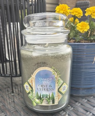 Yankee Candle Olive & Cypress 22oz Large Jar Fresh Green Woodsy Trees Outdoors