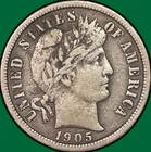 1905 Barber Dime Silver Very Fine VF Coin #32693