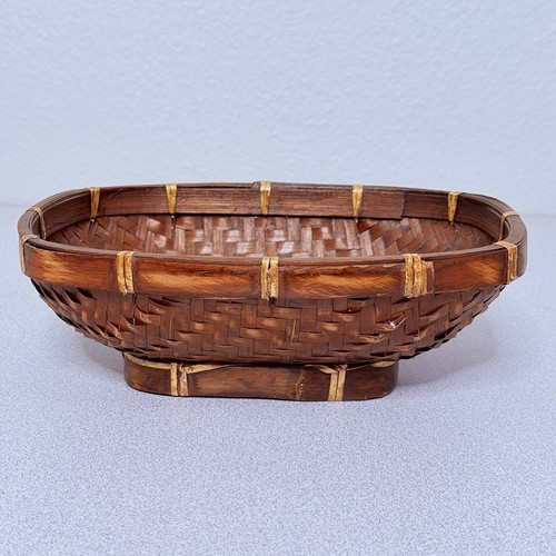 Rustic Asia VTG Woven Bamboo Rattan Basket Tray Oval Rustic Boho Asian Decor 9” | eBay