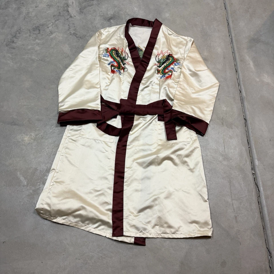 Kimono marrón vintage para hombre grande bordado dragón seda túnica cinturón serpiente Foto 2 de 4