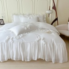 Girls Lace Bedding,Full Comforter Cover Set, Chic Ruffled Duvet Cover with Lo...