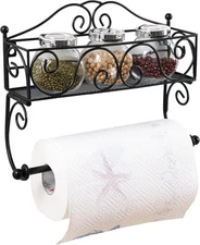 Adhesive Paper Towel Holder With Shelf, Wall Mount, 12in Black for 
