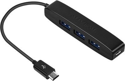 AuviPal 3-Port Micro USB OTG Hub Adapter (3 USB Ports + Power Port) for Fire Sti