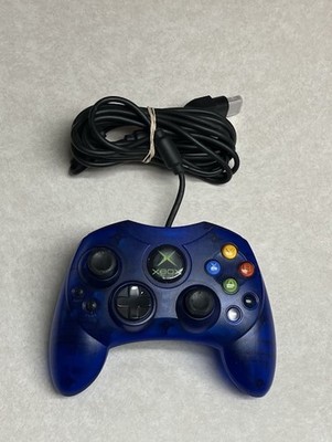 Original Xbox Controller S-Type Clear Blue Genuine OEM w/ Breakaway Cable TESTED