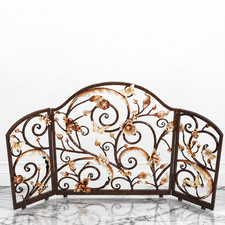 Jay Strongwater Vincenté Fireplace Screen - Gold & White