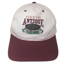 Genuine Antique Fisherman Bass Fishing Snapback Hat White Red Gone Fishin Cap