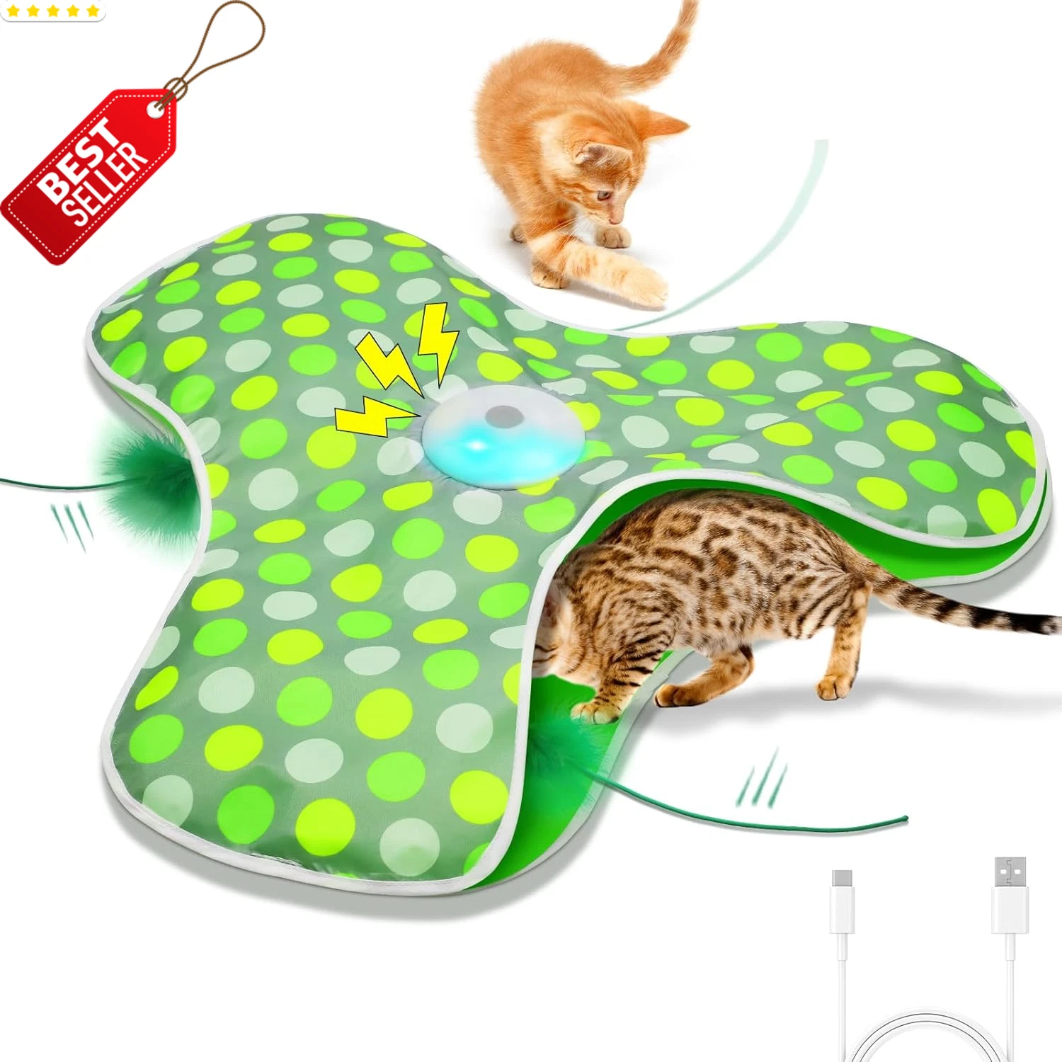 Interactive Cat Toy Rechargeable Feather Mouse Squeaky Touch Activated Indoor US