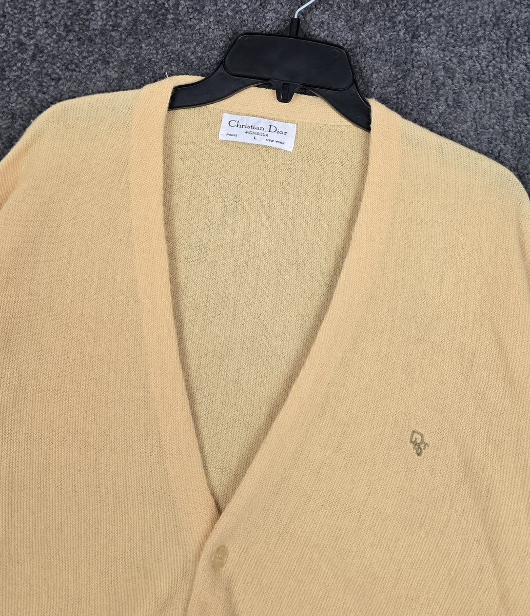 Vintage Christian Dior Cardigan Sweater Men's Large Yellow Orlon