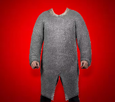 Medieval 9mm Chainmail Hauberk Full Sleeve Viking Armor Shirt LARP SCA Reenactme