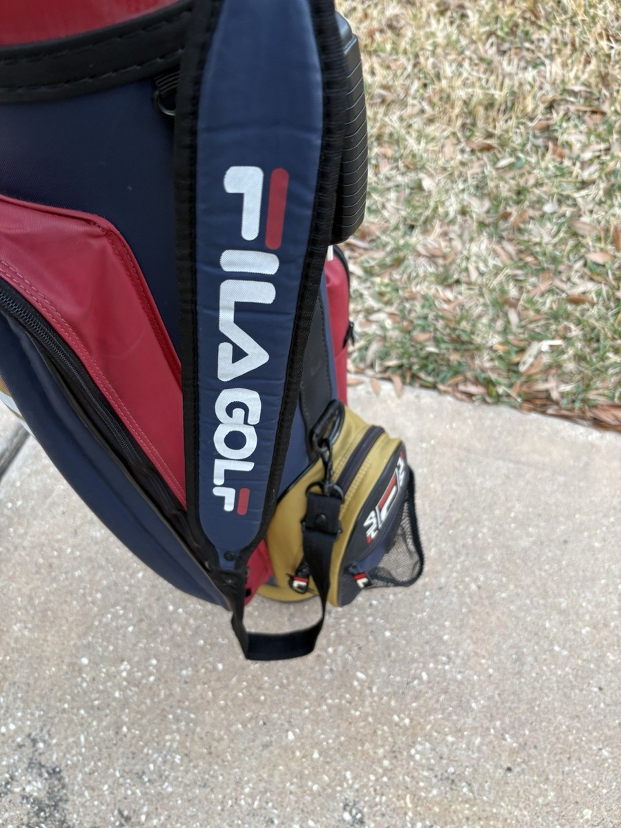 ブランド（バッグ）: FILA GOLF（赤とネイビーのスポーツデザイン） Vintage International golf Bag Fila golf Made In Italy Blue/ Red