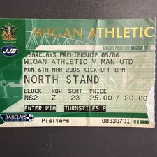 Wigan Athletic v Manchester United(Barclays Premiership 2005/06) 6/3/2006 Ticket