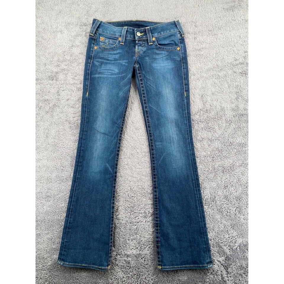 True Religion Lexi Bootcut Jeans 28 Blue Y2K Low Rise Horseshoe Stitching USA