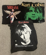 Lot 3 REPRINT 90s Nirvana T-Shirts Kurt Cobain Memorial In Utero AOP Single Vtg