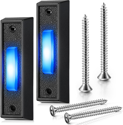 2 Pack Lighted Doorbell Button Blue LED Wall Switch Compatible Wired Chimes
