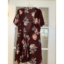 Show Me Your Mumu Womens Wrap Top Size Small Floral Print Red Tie Waist V-Neck