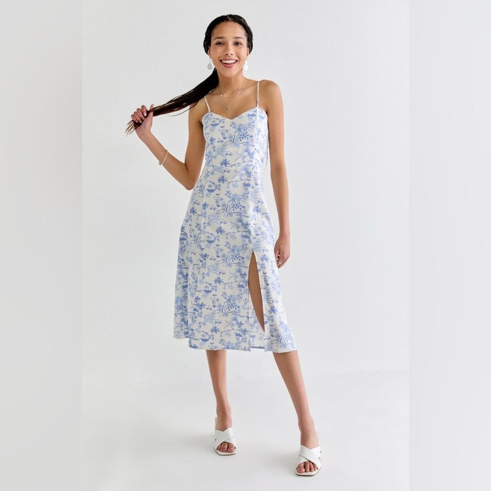 NWT FRANCESCA'S Toile White Blue Sweetheart Slip Maxi Dress Sz XL