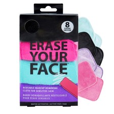 ERASE YOUR FACE Makeup Remover Cloths - 8 Count Pack of 1 , Multi Color