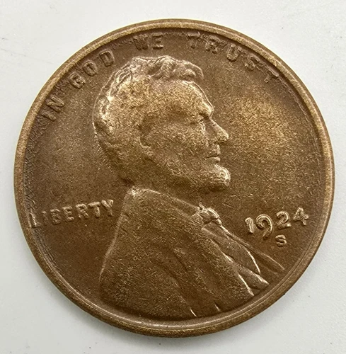 1924 S Lincoln Wheat Cent Woody VF Wood Grain Penny Improper Alloy Mix Error