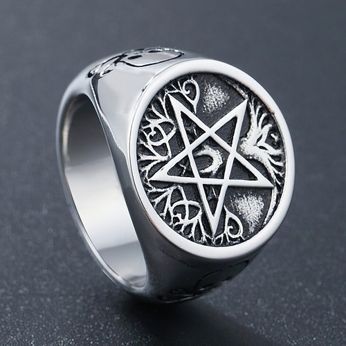 Elfasio Baphomet Goat Head Ring For Men - Stainless Steel Satan Demon Devil Vintage Style Jewelry, Sizes 8-13