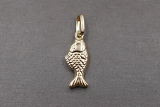 14K Yellow Gold 0.9" Hollow Small Tube Fish Charm Pendant.