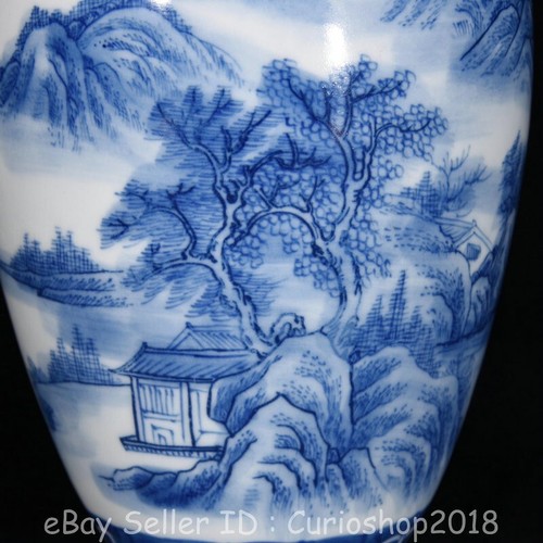 Botella jarrón casa agua montaña porcelana azul blanco chino Kangxi 11,6" - Imagen 5 de 9