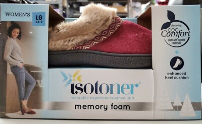 ISOTONER Women s Burgundy Slipper with MEMORY FOAM - Size Large  (8.5-9)