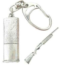 Shotgun Pin Badge And Cartridge Key ring Boxed Gift Set Handmade In Pewter