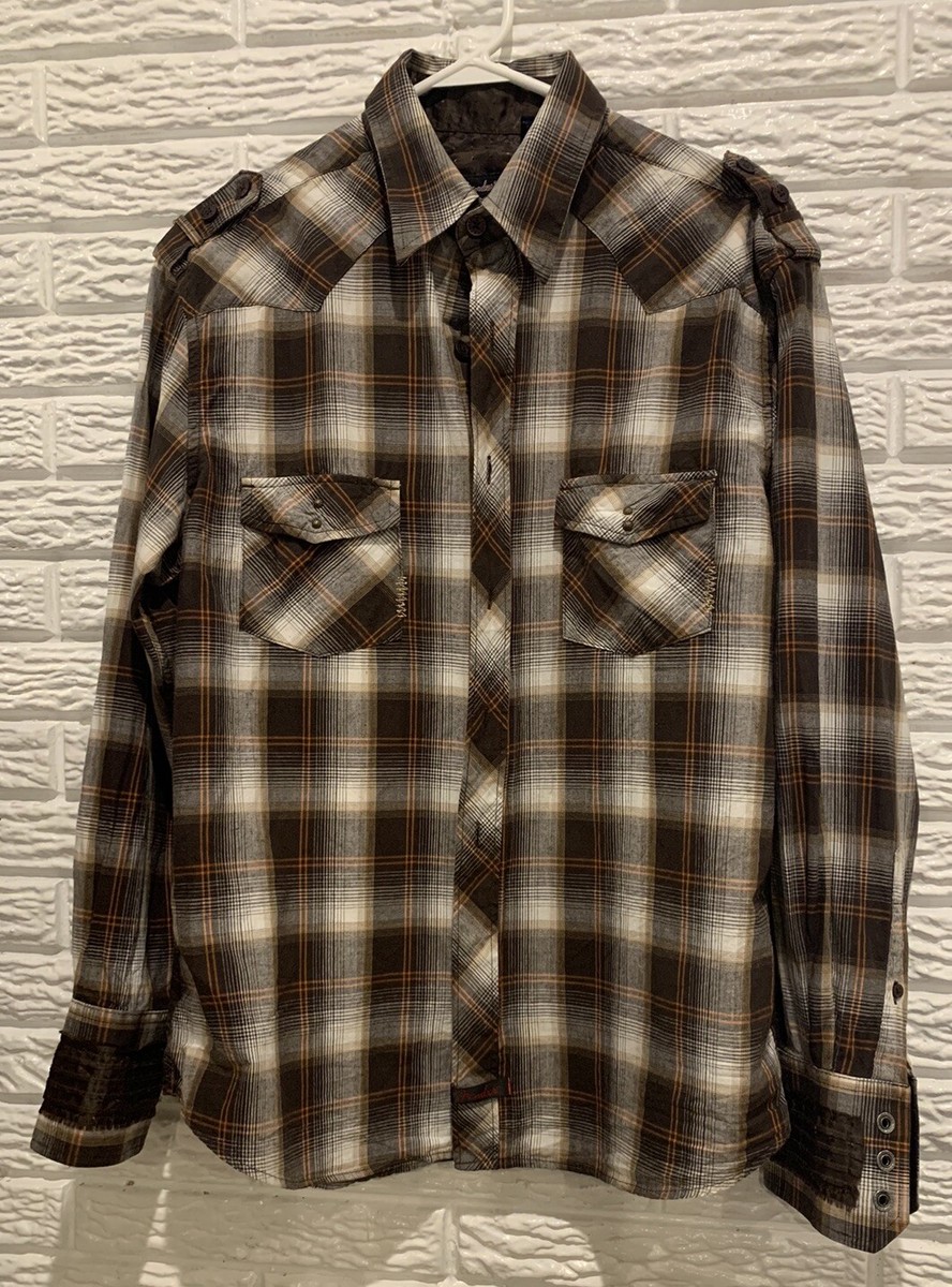 Fender Button-Up Long Sleeve Mens Collared Shirt, Embroidered Cross, Medium