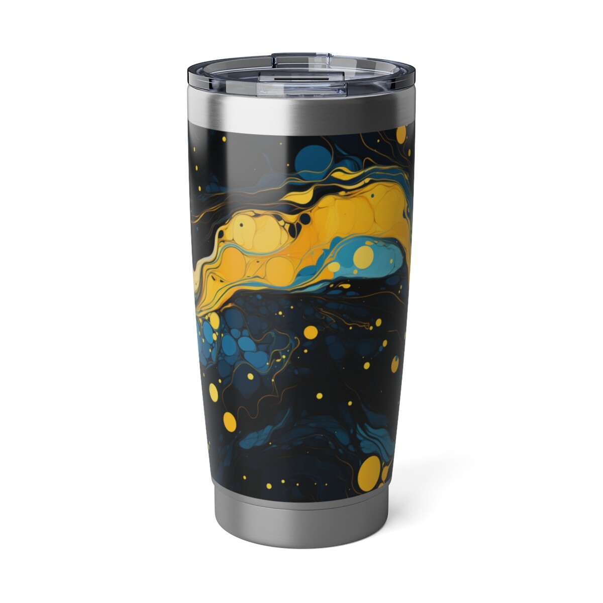 Smokey Blue Yellow Swirls Liquid Airbrush Paint Coffee Travel Mug 20oz Tumbler