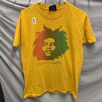 Bob Marley Shirt Adult Medium Yellow Short Sleeve 2004 Freedom Fighter Men s